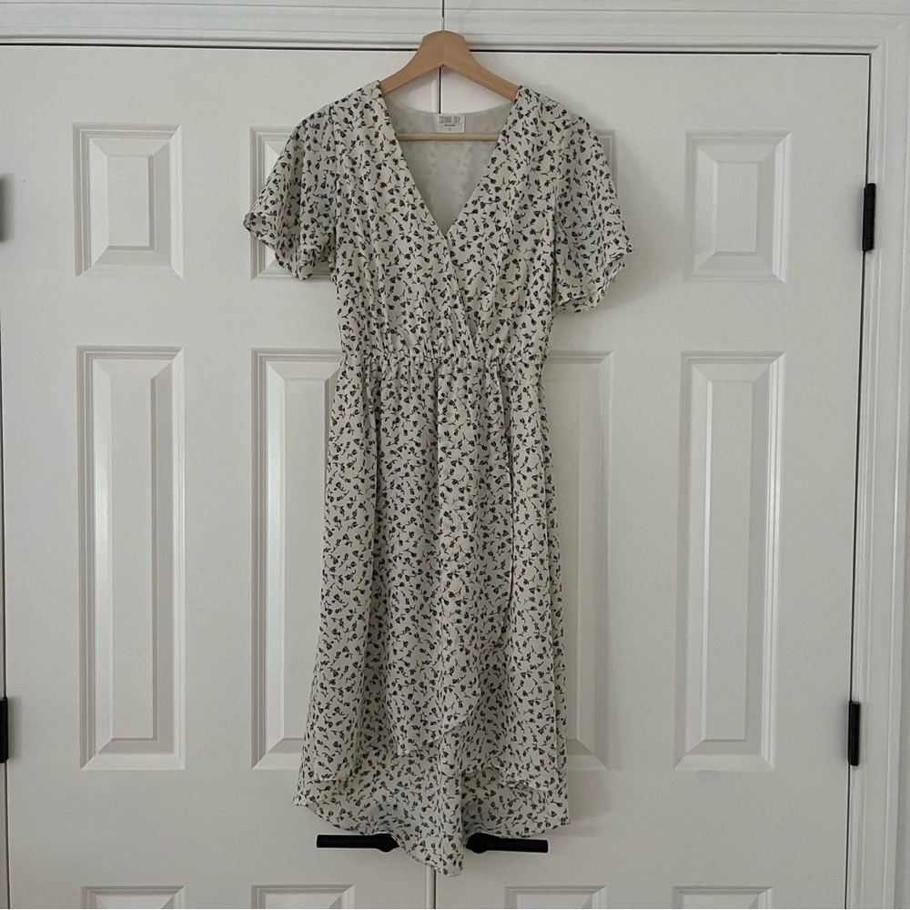 Sienna Sky White and Blue Floral Faux Wrap Dress